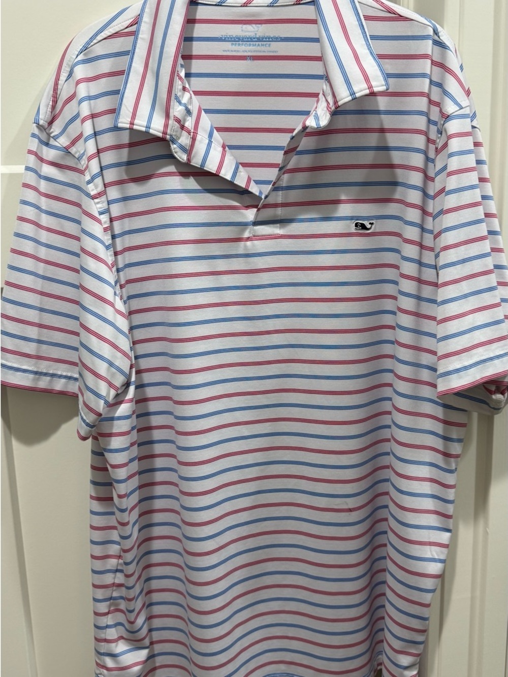 Vineyard Vines White Polo with Pink & Blue Stripes